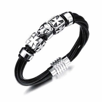 真皮手環 鈦鋼手鍊-時尚流行十字架面具生日情人節禮物男飾品73cq150【獨家進口】【米蘭精品】