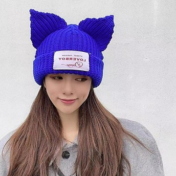 可愛帽子 豬豬女情侶保暖毛線帽子 韓版INS簡約卷邊帽 休閒可愛兔耳朵針織帽 日系Loverboy