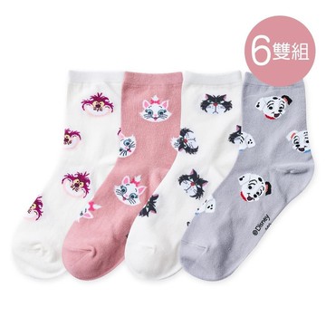 迪士尼滿版中筒襪 瑪麗貓 柴郡貓長襪22-26cm-6雙組(AC-A304)