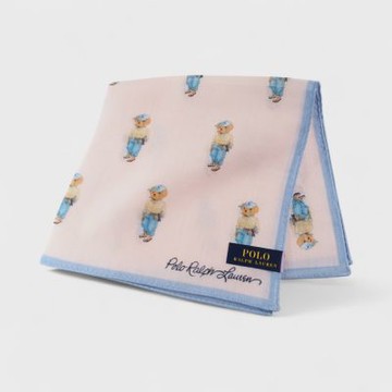 RALPH LAUREN 可愛滿版 POLO BEAR小熊純棉手帕領巾(淺粉色 33×33cm 日本製 )