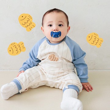 【韓國Merebe】嬰兒連身衣/新生兒包屁衣 灰藍條紋