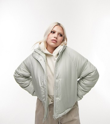 Topshop Curve funnel neck puffer jacket in light green