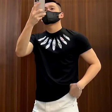 歐貨潮牌男裝短袖T恤高端絲光棉圓領休閑百搭半袖夏季冰絲棉體恤