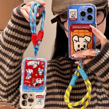 錫紙紋斑點狗狗卡包適用蘋果16PROMAX手機殼IPHONE17防摔15/14PLUS新款13硅膠12/11pm掛繩女XR全包678保護套