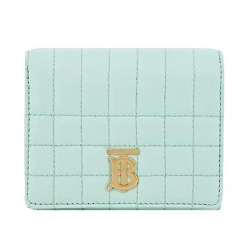 BURBERRY  Lola TB金字LOGO格紋絎縫羔羊三折短夾(薄荷色)