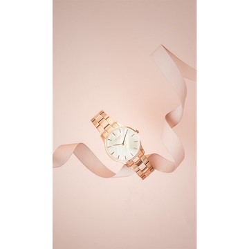 OBAKU 都會知性貝殼時尚腕錶-玫瑰金X白-V247LXVWSV-35mm