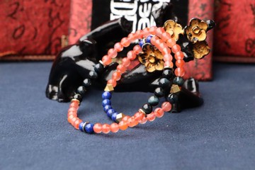 原礦天然冰飄南紅瑪瑙手珠 5mm 繞手2圈 青金石隔珠 設計 母親節