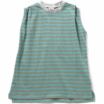 日本 BREEZE - 百搭可愛條紋無袖洋裝-薄荷綠
