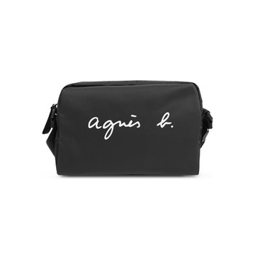 agnes b. Voyage 草寫logo尼龍斜背包(黑色)