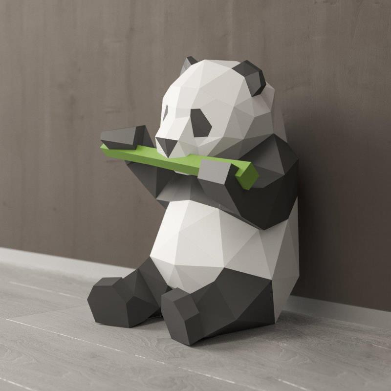 包紙模型繪 吃竹子的熊貓動物3d紙模型diy手工紙模擺件掛飾幾何折紙立體構成 舊 蝦皮購物 Line購物