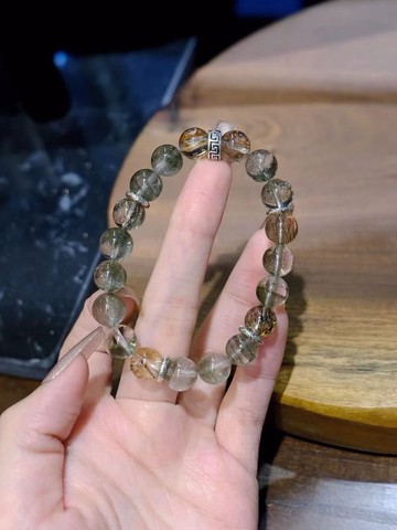 望春山天然財富之石綠幽靈手鏈搭配黑金超 求事業者青雲直上 招財