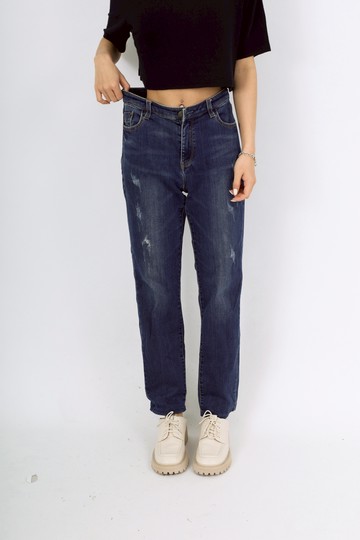 (M) perng yuh秋冬丹寧牛仔刷破藍色長褲