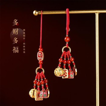 古法掐絲琺瑯DIY手工編織文藝古風百無禁忌滴油多福鑰匙扣手機掛