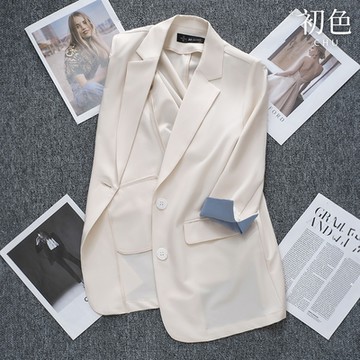 初色 純色西裝領七分長袖單排釦雪紡西裝外套女外套-共2色-36843(M-3XL可選)