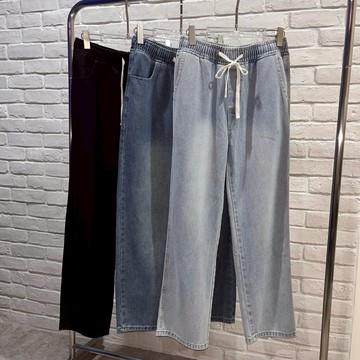 TOP_KOREA 百搭抽繩直筒牛仔長褲 J1389