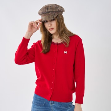 CLL巧玲瓏 閃亮領結名媛風開衫(紅色) 5148405