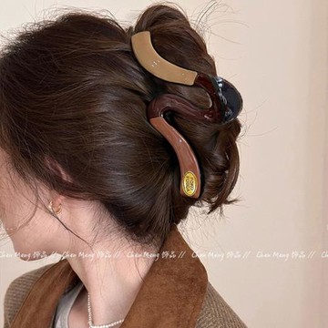 法式簡約撞色大號波浪抓夾女高級感鯊魚夾2025新款后腦勺盤發頭飾