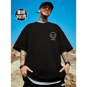 鬼臉港風潮牌重磅嘻哈小惡魔短袖T恤男潮寬松大碼情侶裝笑臉半袖