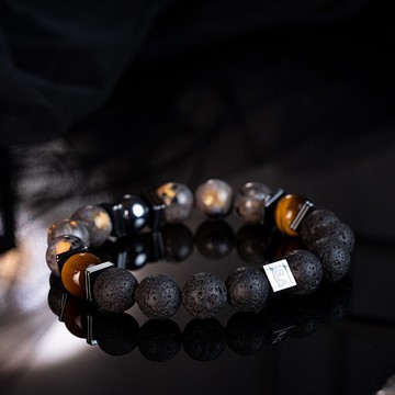 熔岩設計款 火焰石 火山石 黑膽石 黃虎眼 鈦赫茲 10-11mm