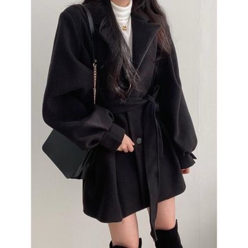 黑色短款毛呢外套女秋冬2025新款小個子收腰風衣高級感中長款大衣