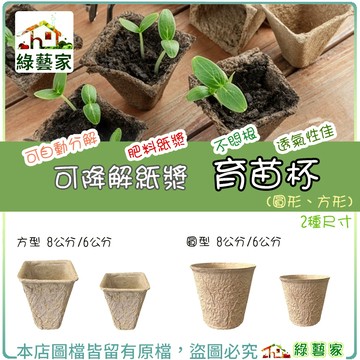 【綠藝家】可降解紙漿育苗杯(圓形、方形) 育苗盤 育苗盆 環保盆 紙花盆 育苗器 營養缽 營養盆 透氣 方便 育苗 肥料