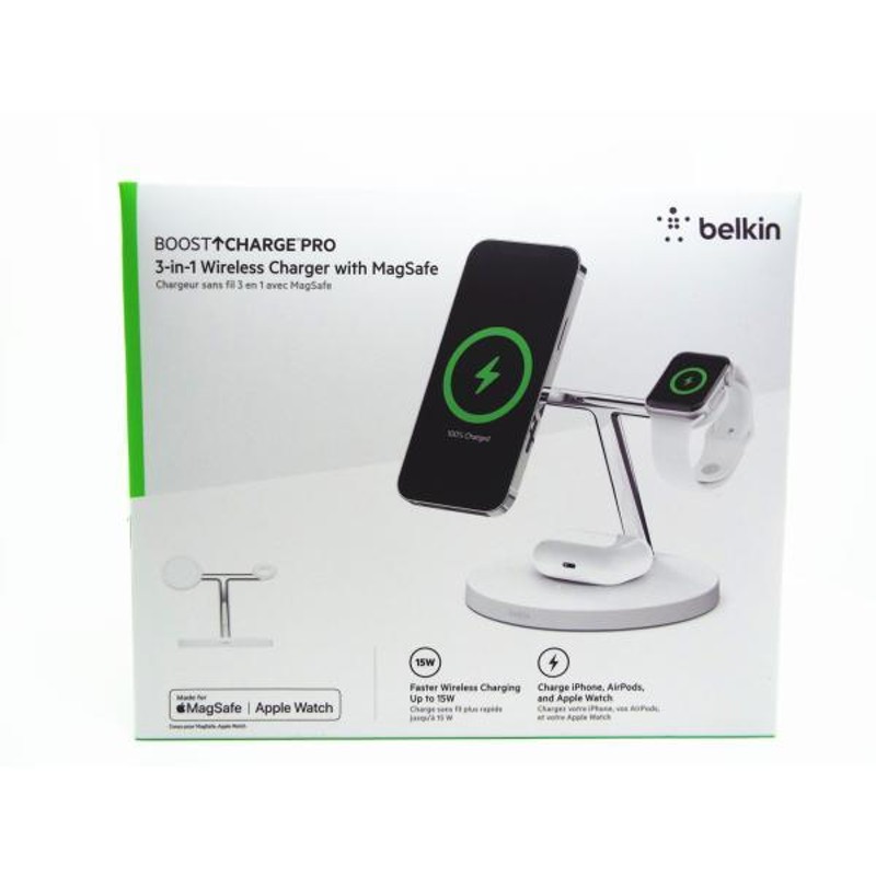 Belkin 3 in 1 MagSaf充電器最大15W高速充電ワイヤレス充電器