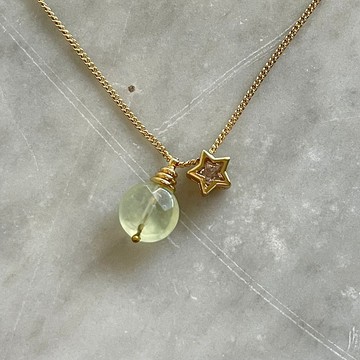 Minertés+淺綠色粉晶‧鋯石‧鍍14K金項鍊+