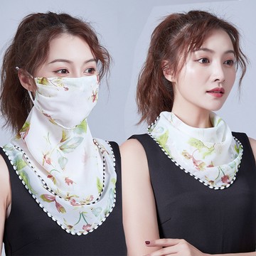 快速出貨🌷 騎行可調節小絲巾圍脖 防晒面罩 春夏季防曬口罩 護頸女士薄款雪紡透氣面罩