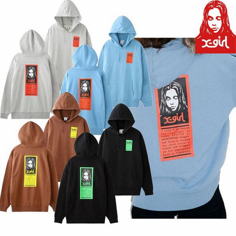 エックスガール X-GIRL WORDS FACE SWEAT HOODIE ワード フェイス