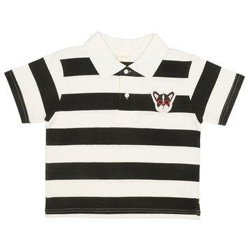 akachan honpo - 短袖POLO衫-橫紋-黑色