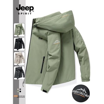 JEEP吉普連帽外套男士春秋季潮流百搭寬松戶外防風沖鋒衣休閑夾克