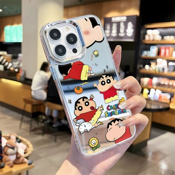 蠟筆小新 高級電鍍鏡面 防摔手機殼 蘋果 iPhone 16 15 14 13 12 11 Pro max 保護殼