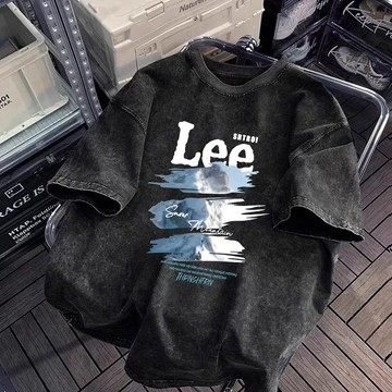 Lee塗鴉 印花 t恤 水洗做舊 純棉短袖 T恤 短袖上衣 美式復古 ins風 oversize 寬鬆 夏天衣服 衣服女