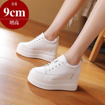 內增高小白鞋女2024年春天穿的真皮厚底超高跟增高10cm休閑運動鞋