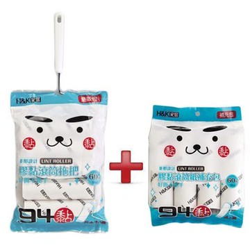 【1+1超值組】H&K 94黏膠黏滾筒拖把(1桿+5補)+補充包(4補/包)【愛買】