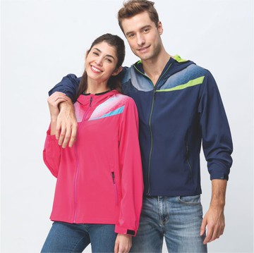 《SASAKI》(女款)超輕量抗紫外線彈力功能連帽外套(中桃紅/水藍)(單層)/613165