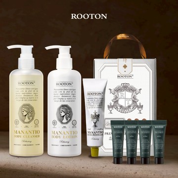 快速出貨【ROOTON】生日快樂！身體保養組－淨粹植潤沐浴膠300ml+淨粹植潤身體乳300ml+淨粹植潤護手霜50ml+植萃洗髮精10ml x2+護髮素10ml x2+淨粹手提禮盒(生日禮物)
