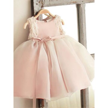 兒童小禮服粉色蓬蓬紗公主裙女童生日宴無袖晚禮服花童婚紗演出服