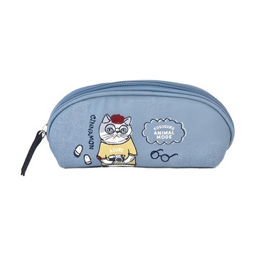 kUSUgURU JAPAN 日本眼鏡貓 ANIMAL MODE系列 雙面可用多功能收納眼鏡盒 筆袋  藍色  1個