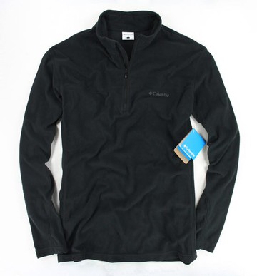 美國百分百【哥倫比亞】Columbia 男生 立領 開襟衫 長袖 保暖 T恤 鋪綿 修身 長T 運動T 黑 L