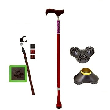 【海夫】枴杖屋 當代藝術系列 360度 防滑避震 10段伸縮手杖 三爪底座 夜光片扣環 紫底白花紋 紅(C2CC16)