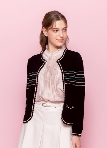 夜柔靜恬彩條開襟針織外套