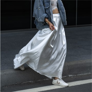 【單件5折起】Liana 優雅光澤高腰緞面長裙 - 3色