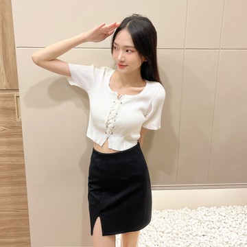 素色綁繩針織上衣【1860 】Sandy33女裝批發春夏新款韓系INS修身顯瘦氣質短版短袖上衣 短袖針織衫 女生上衣女