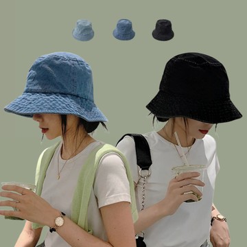 現貨-牛仔漁夫帽女韓版休閒百搭日系夏季學生大臉遮陽帽防曬盆帽顯臉小-FC30