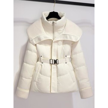 白色小香風羽絨服女冬收腰短款防寒加厚保暖輕薄羊羔毛娃娃領外套