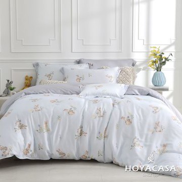 HOYACASA 花叢兔兔 雙人60支銀纖維天絲兩用被套床包四件組