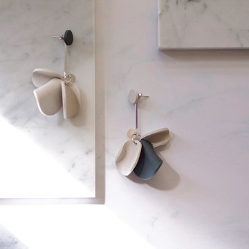 Ashley 原創設計 手工軟陶 幾何花形925純銀耳針耳環