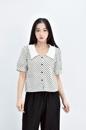 (M) iris girls棉質純棉點點白色短袖上衣