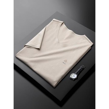 (免運)輕奢夏季薄款無痕短袖t恤男V領速干修身新疆棉職業上班半袖小衫潮